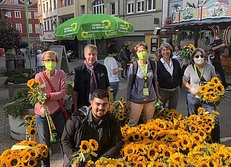 Tausend Sonnenblumen strahlen